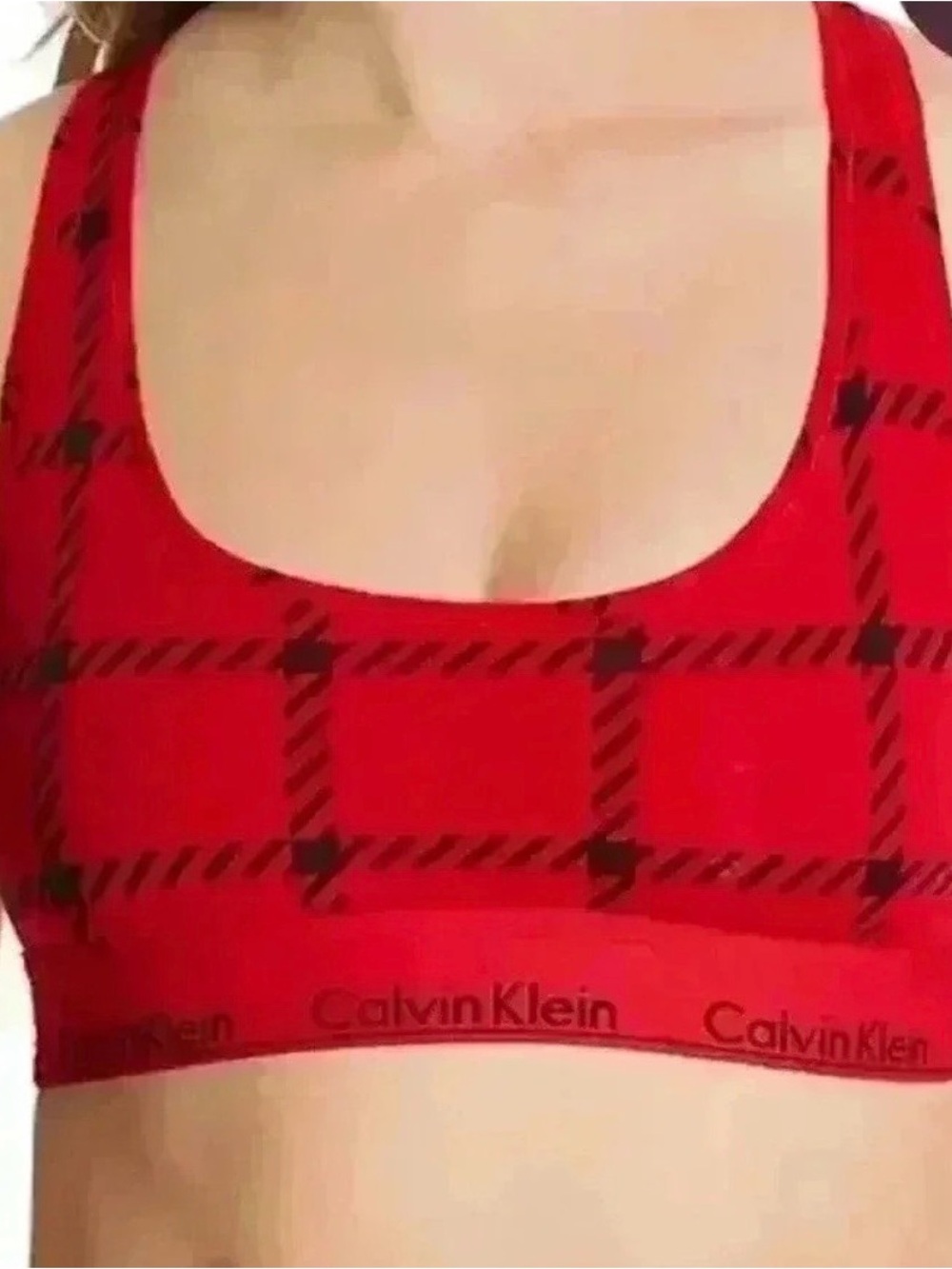 NWT Calvin Klein Modern‎ Cotton Bralette Red Plaid Racerback XS QF6701-601 NWT